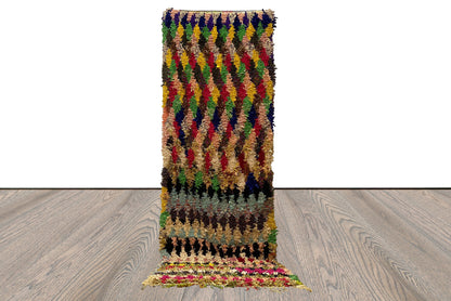 3x10 Boucherouite Moroccan Berber Diamond colorful Long runner Rug.