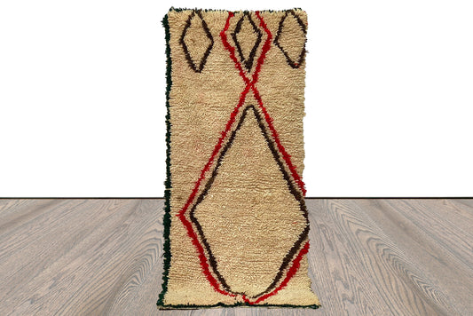 Vintage tan runner Rug, 3x7  Moroccan Berber narrow Rugs.