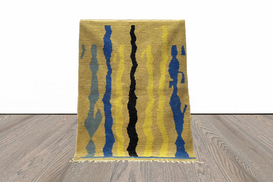 Tapis marocain abstrait, 6x4, tapis doux en laine colorée.