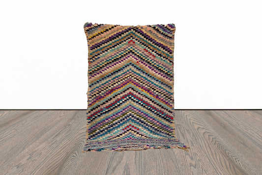 Chevron checkered 3x6 Moroccan vintage Berber Colorful runner Rug.