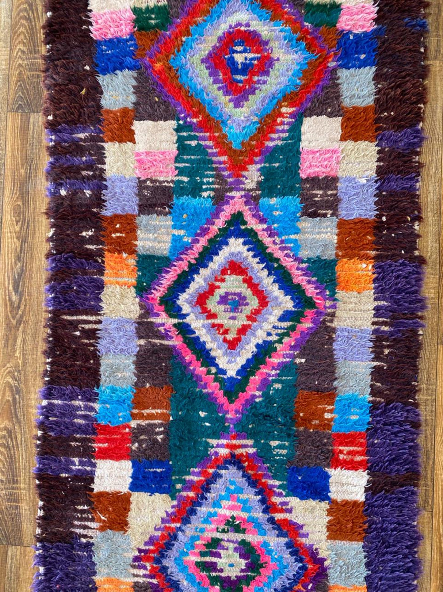 Tapis marocain étroit coloré, tapis berbère tissé à la main 3x8.