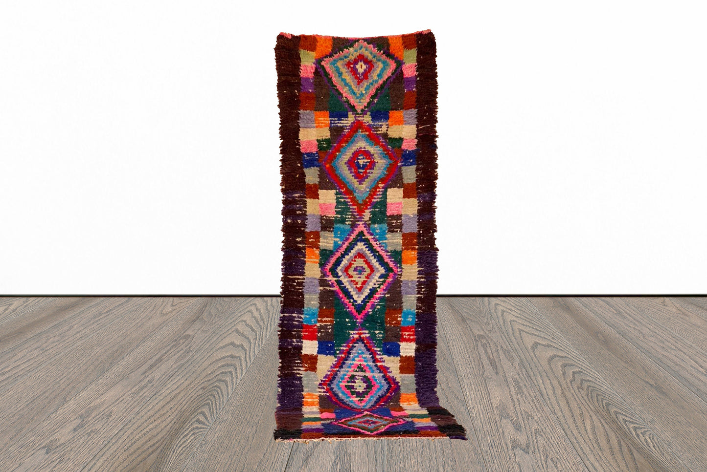 Tapis marocain étroit coloré, tapis berbère tissé à la main 3x8.