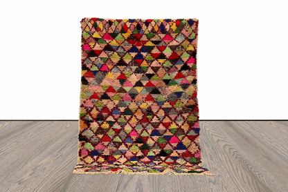 3x5 Feet Colorful Boucherouite Moroccan Area Rug.