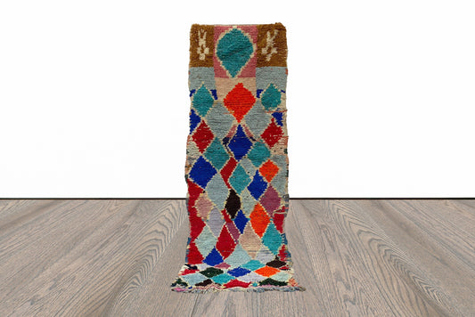 2x9 Feet Vintage Diamond Colorful Runner Rug.