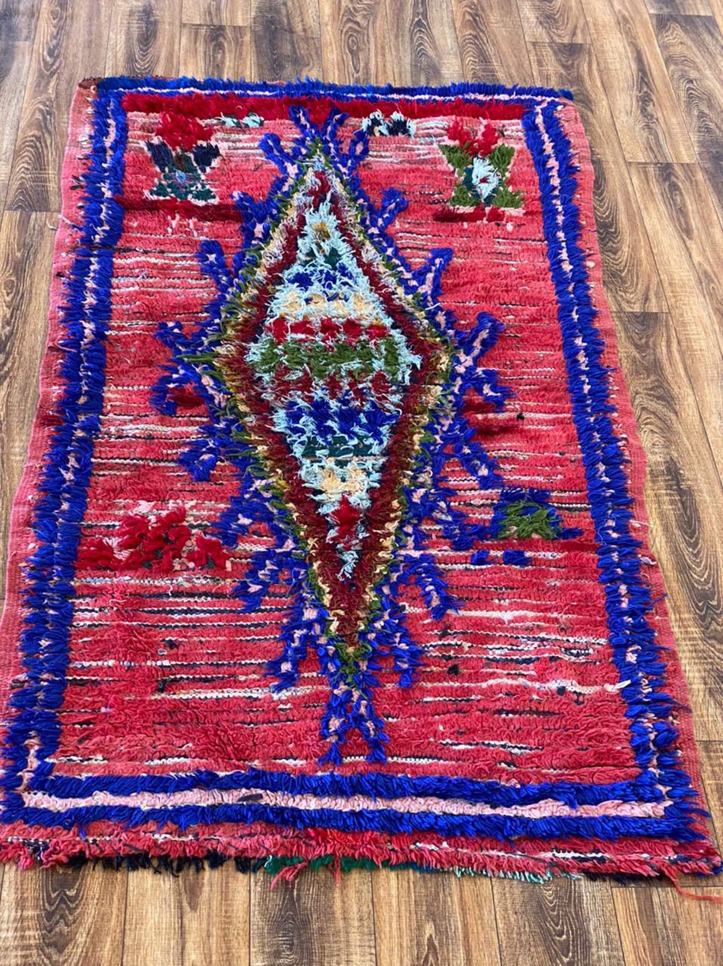 3x6 Worn Moroccan Vintage Berber Faded Red area Rug.