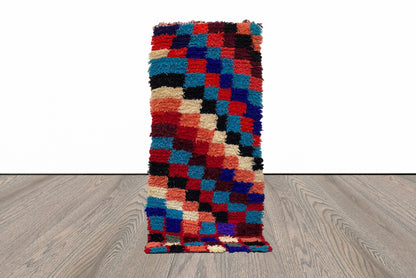 Tapis de couloir marocain à carreaux 3x6 pieds, tapis berbère coloré.