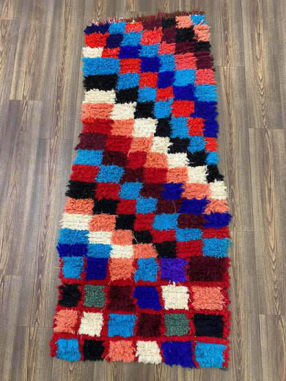 Tapis de couloir marocain à carreaux 3x6 pieds, tapis berbère coloré.