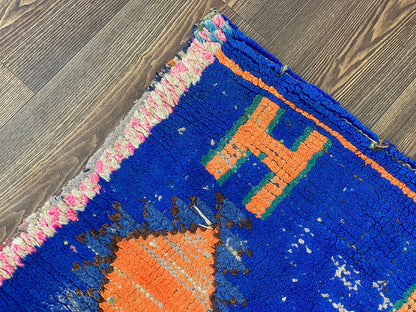 Tapis de couloir berbère bleu marocain vintage 7x3.