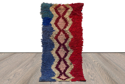 Petit tapis vintage étroit 3x6, tapis shag marocains colorés.