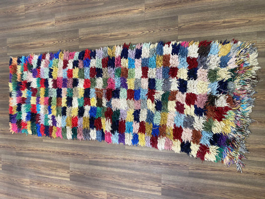 Tapis de couloir berbère vintage à carreaux colorés 3x8.