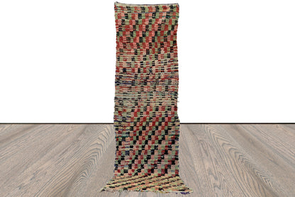 Tapis berbère à carreaux étroits, 3x8 Tapis de couloir étroit à carreaux délavés marocains.