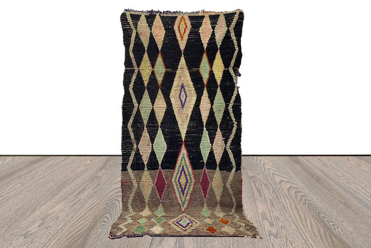 Tapis de couloir coloré Boucherouite Diamond 4x10, tapis vintage marocains.