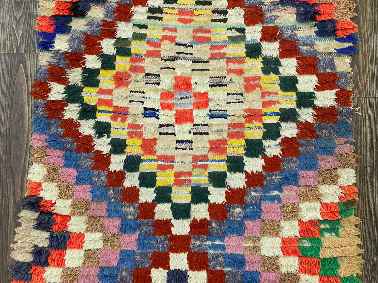 Tapis de couloir à carreaux vintage 3x6 pieds.