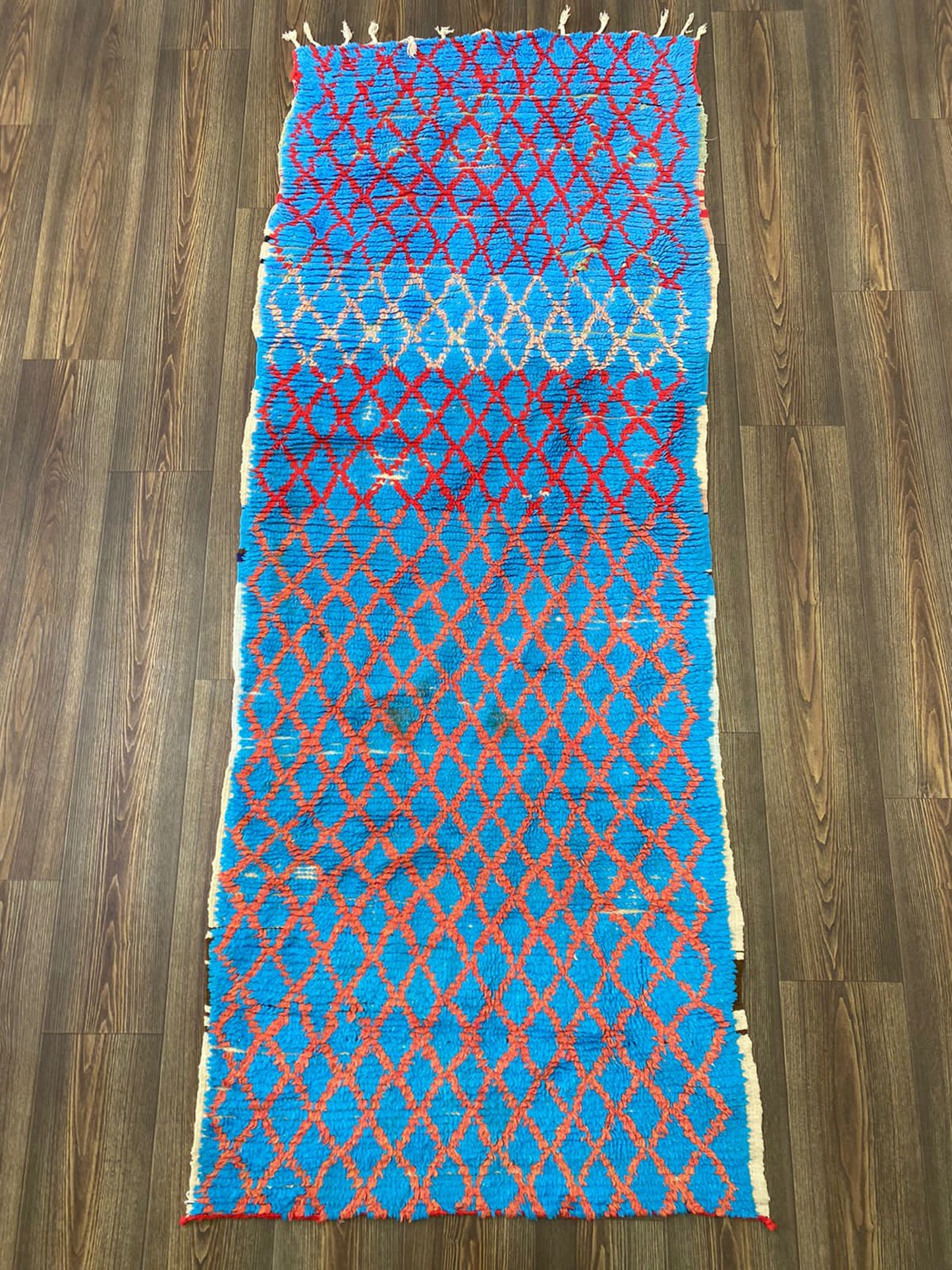 7x3 Feet Blue Diamond Vintage Runner Rug.