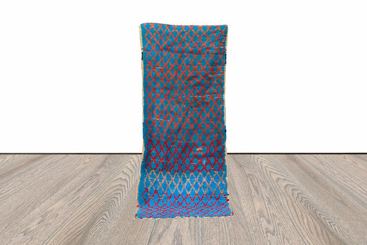 Tapis de couloir vintage Blue Diamond 7x3 pieds.