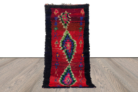 Tapis de couloir berbère rouge marocain, petit tapis coloré tissé à la main vintage 3x6.