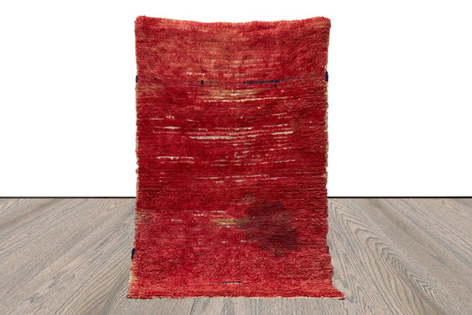 Vintage solid small area Rug, 3x6 Handwoven Berber Moroccan Rugs.