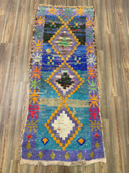 Tapis de couloir marocain 3x8, tapis de couloir berbère vintage.