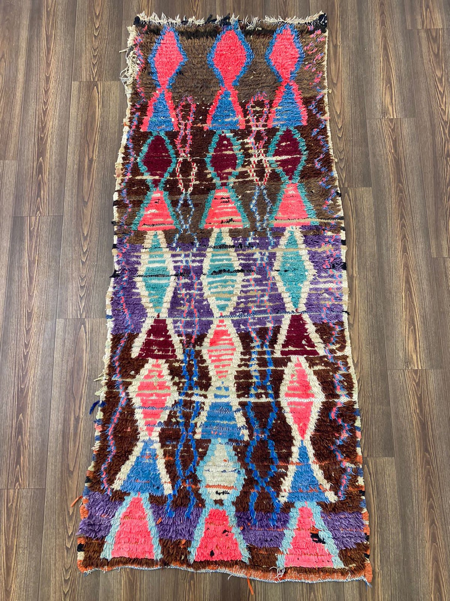 Tapis de couloir marocain, tapis de couloir berbère vintage 3x7.