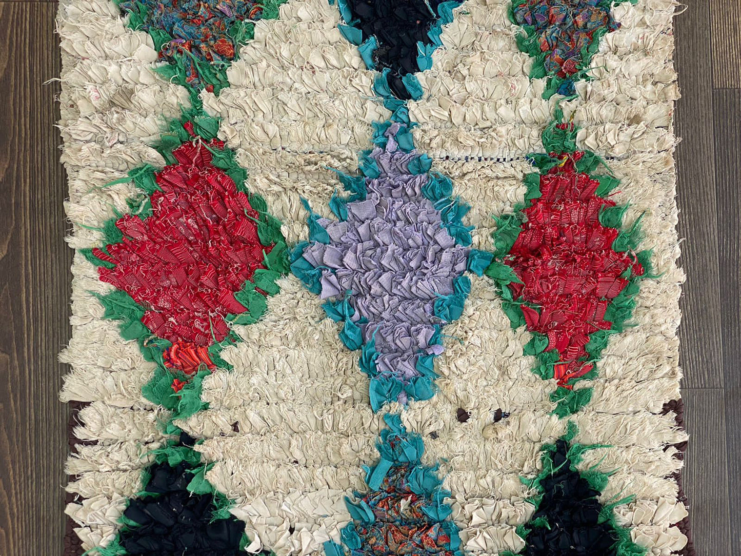 2x7 Vintage Diamond Boucherouite Runner Rug.