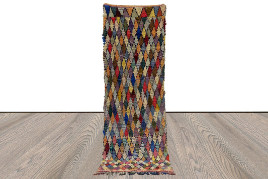 Tapis marocains étroits, tapis de couloir vintage coloré à losanges 2x8.