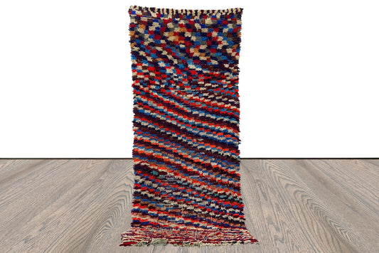 Tapis de couloir marocain vintage à carreaux berbères colorés 8x3.