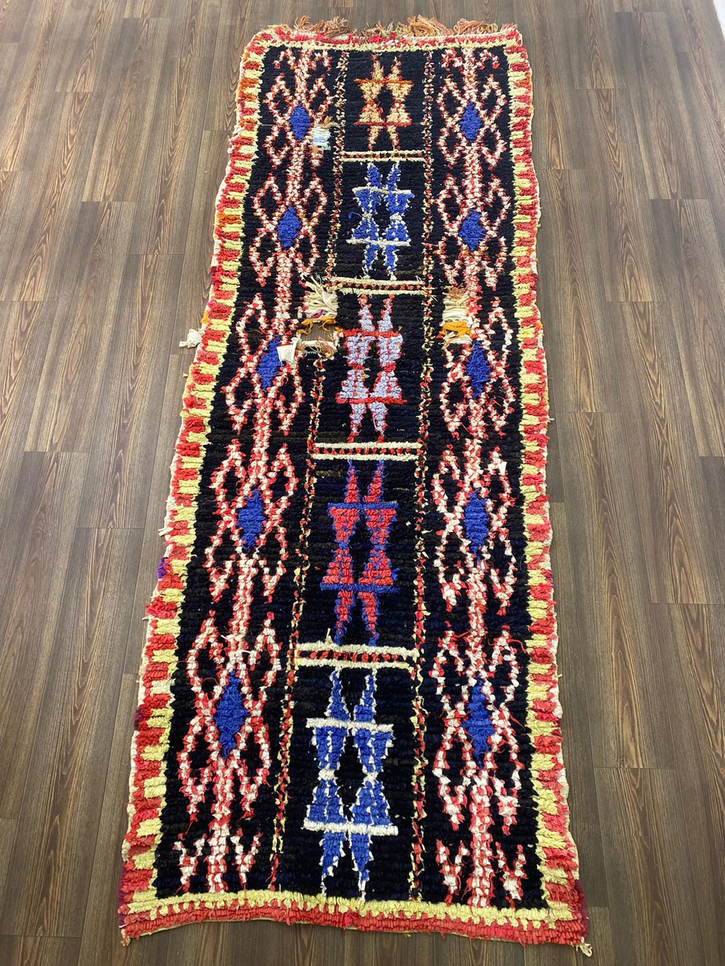 10x3 Colorful Boucherouite Moroccan Runner Rug.