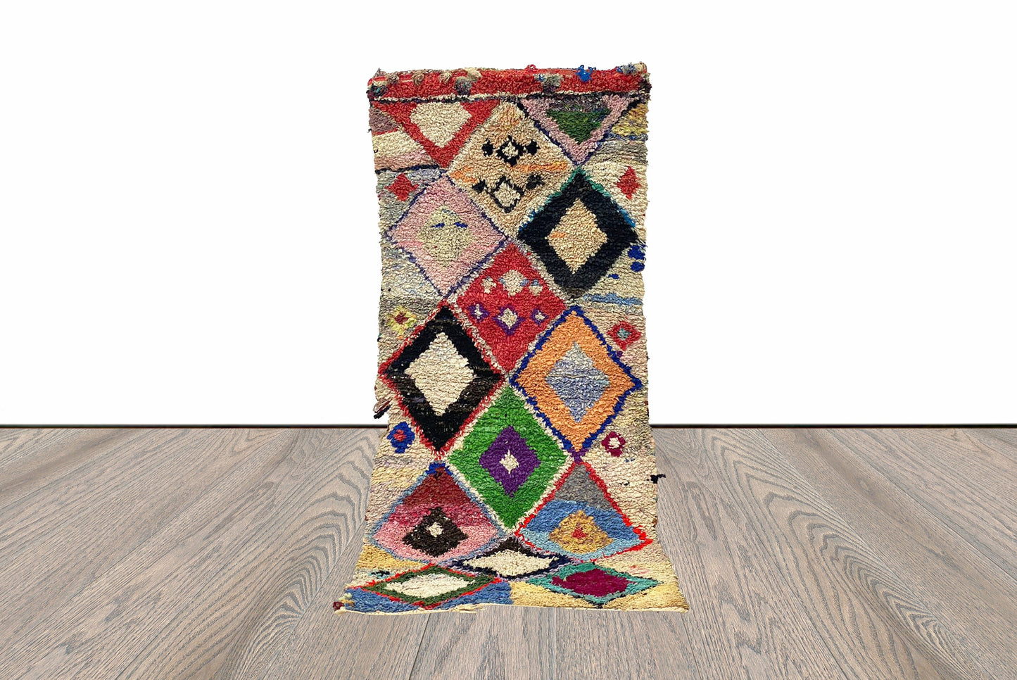 Tapis de couloir Boucherouite coloré à losanges 3x9.