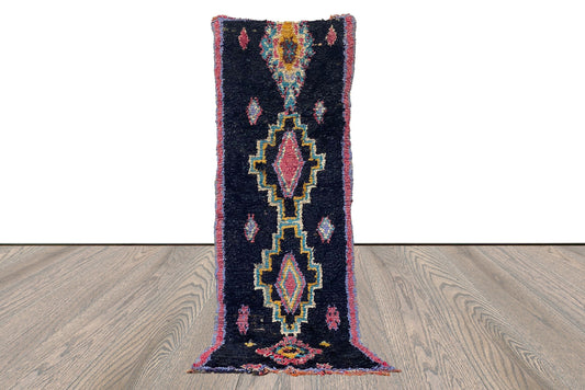 Tapis de couloir marocain 3x9, tapis vintage berbère Boucherouite unique.