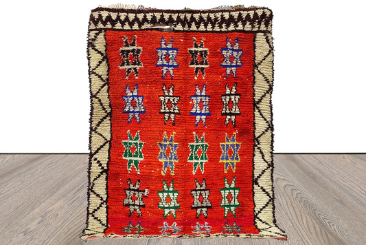 Grand tapis berbère marocain tissé à la main rouge, tapis vintage 4x7.