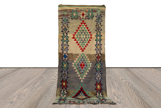 Grands tapis marocains colorés, tapis de couloir berbère vintage 3x10.