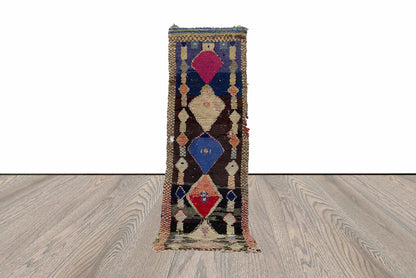 Tapis de couloir coloré unique Boucherouite 3x8.