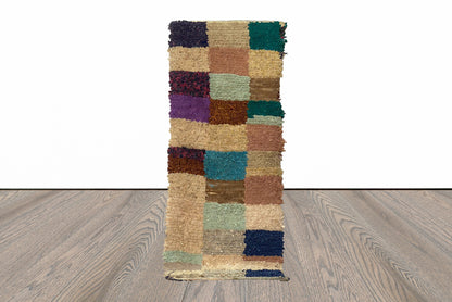 7x3 Vintage Moroccan Boucherouite Grid Runner Rug.