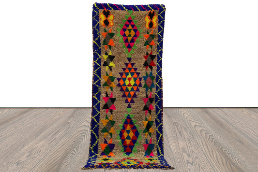 Tapis de couloir berbère marocain coloré, tapis bohème vintage berbère 3x8.