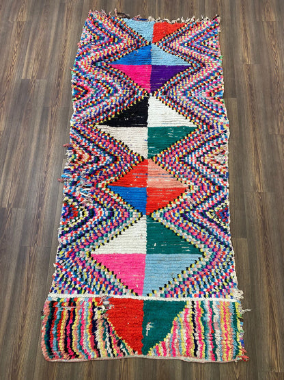 Tapis de couloir marocain vintage 3x8, tapis tissé tribal berbère.