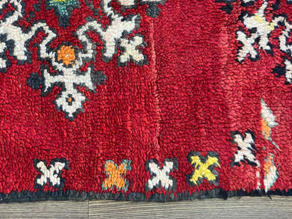 3x4 Small Woolen Red vintage area Rug, Moroccan Berber Handwoven Rug.