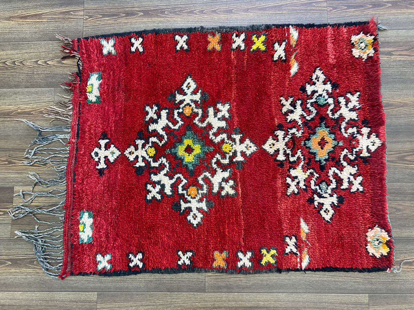 3x4 Small Woolen Red vintage area Rug, Moroccan Berber Handwoven Rug.