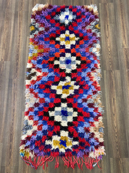 Tapis berbère marocain vintage à carreaux 3x6.