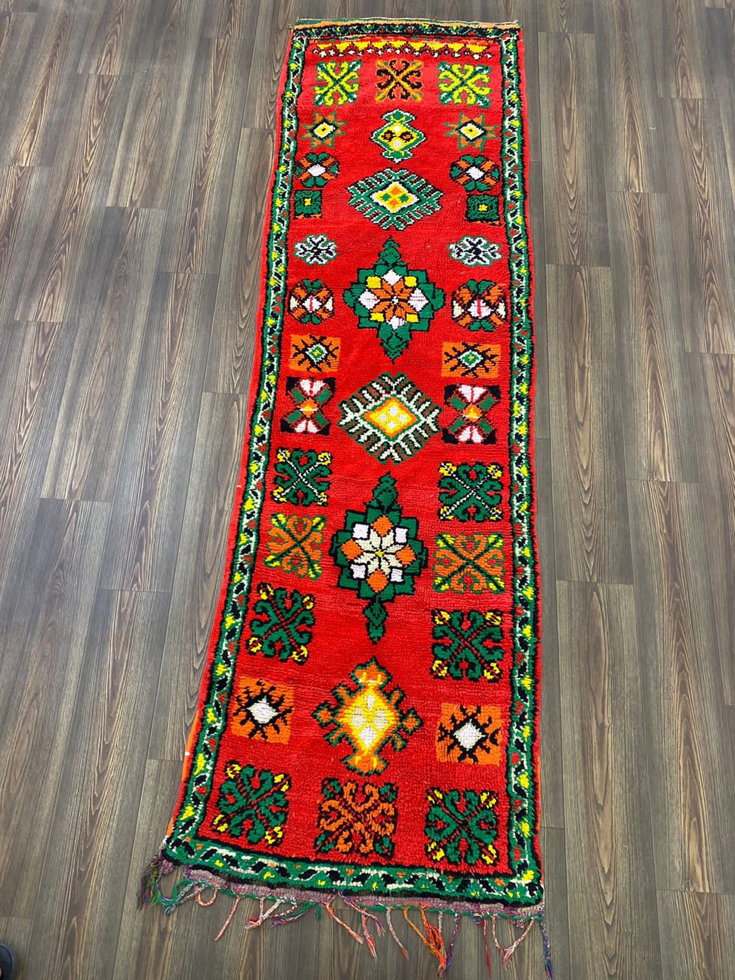 2x7 Cotton Handwoven red Vintage Rug, Berber Moroccan runner Rug.