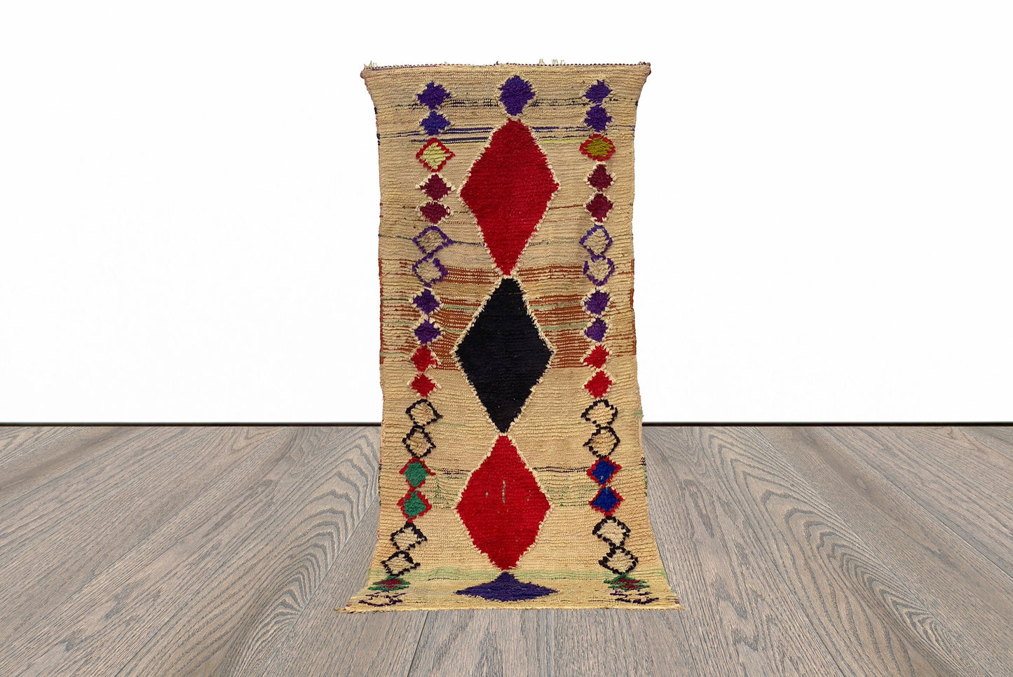 Tapis de couloir berbère marocain 3x7, tapis vintage noué à la main.