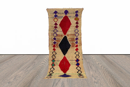 Tapis de couloir berbère marocain 3x7, tapis vintage noué à la main.