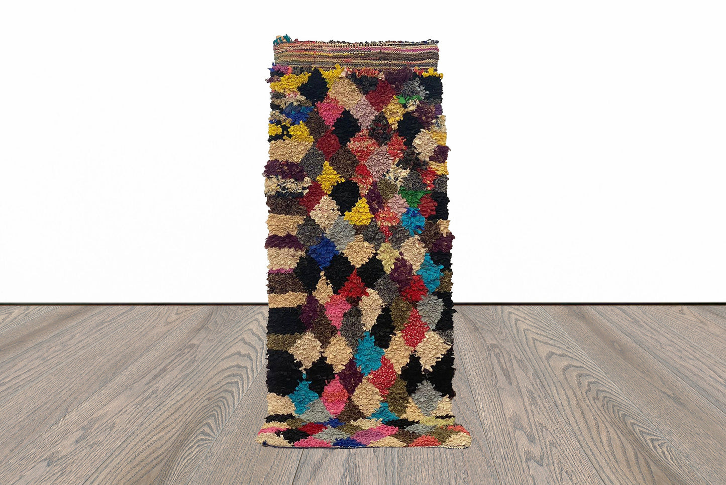 Tapis de couloir Boucherouite à losanges colorés 4x3.