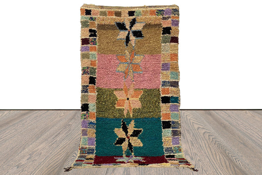 Tapis marocain Boucherouite, tapis vintage shag coloré 4x7.