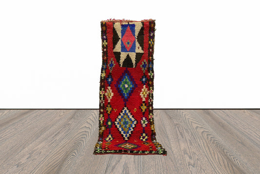 Tapis de couloir marocain vintage coloré 8x3, tapis berbère noué à la main.