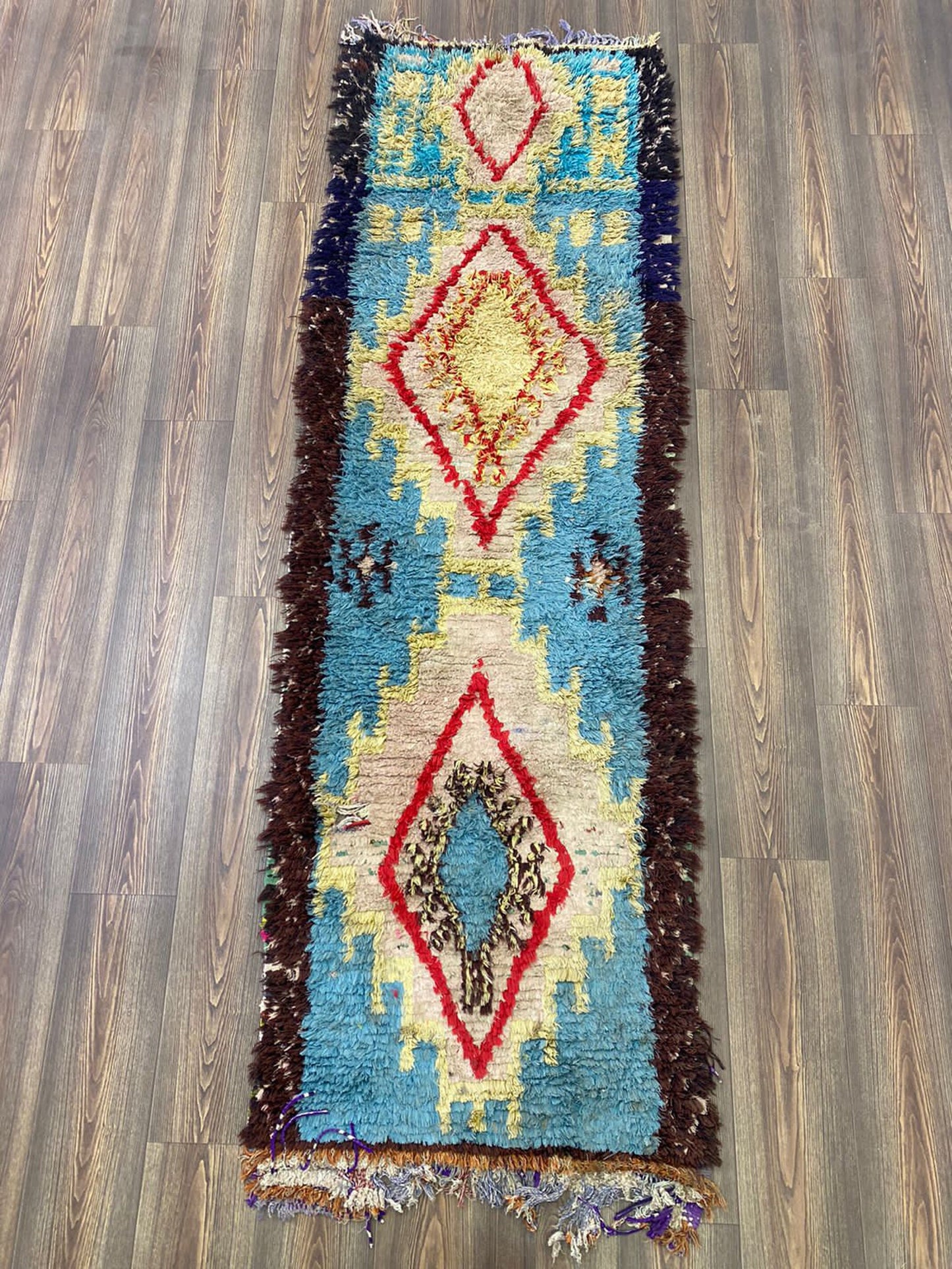 Tapis berbère vintage tissé à la main 3x8, tapis marocains étroits.