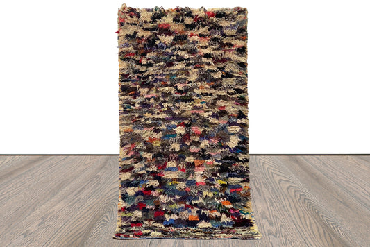 Tapis shag berbère de couleur vintage, tapis de couloir étroit marocain 3x5.