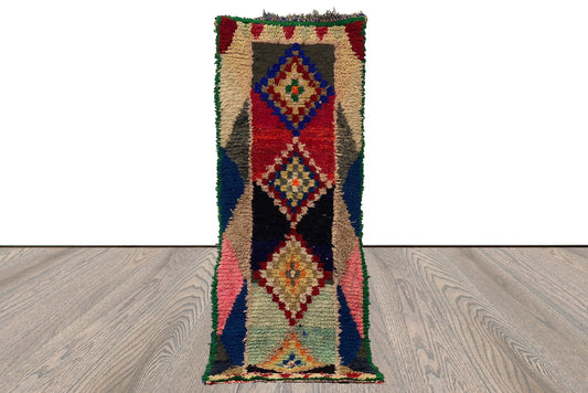 Tapis de couloir marocain coloré 3x8, tapis berbère vintage tissé à la main.