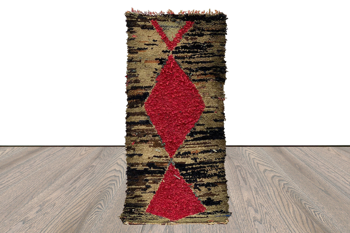 Boucherouite colorful Woven Rug, 3x7 Moroccan Berber old narrow runner Rugs.