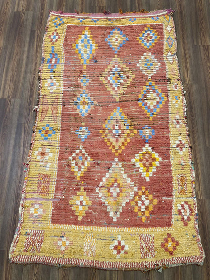 Tapis berbère marocain vintage extra large 4x9. Tapis berbères usagés et décolorés.