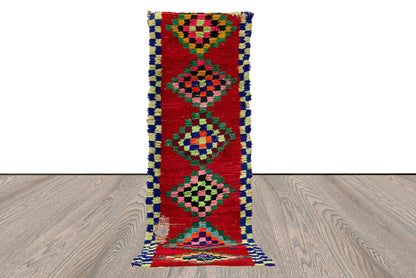 Tapis de couloir tissé vintage marocain rouge 3x8.